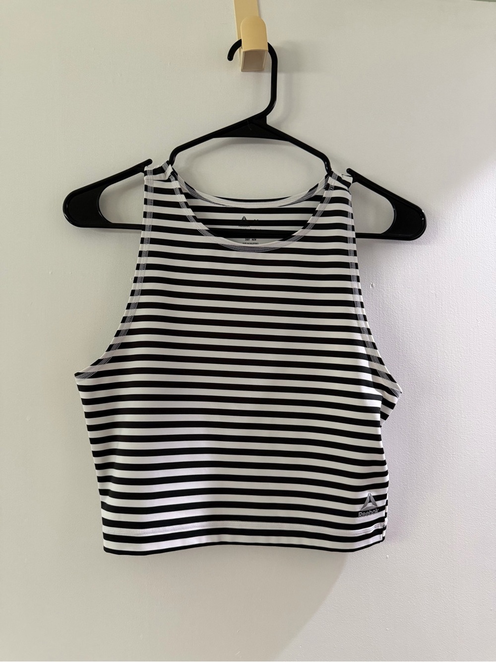 Reebok medium Black & White Striped Crop Tank Top